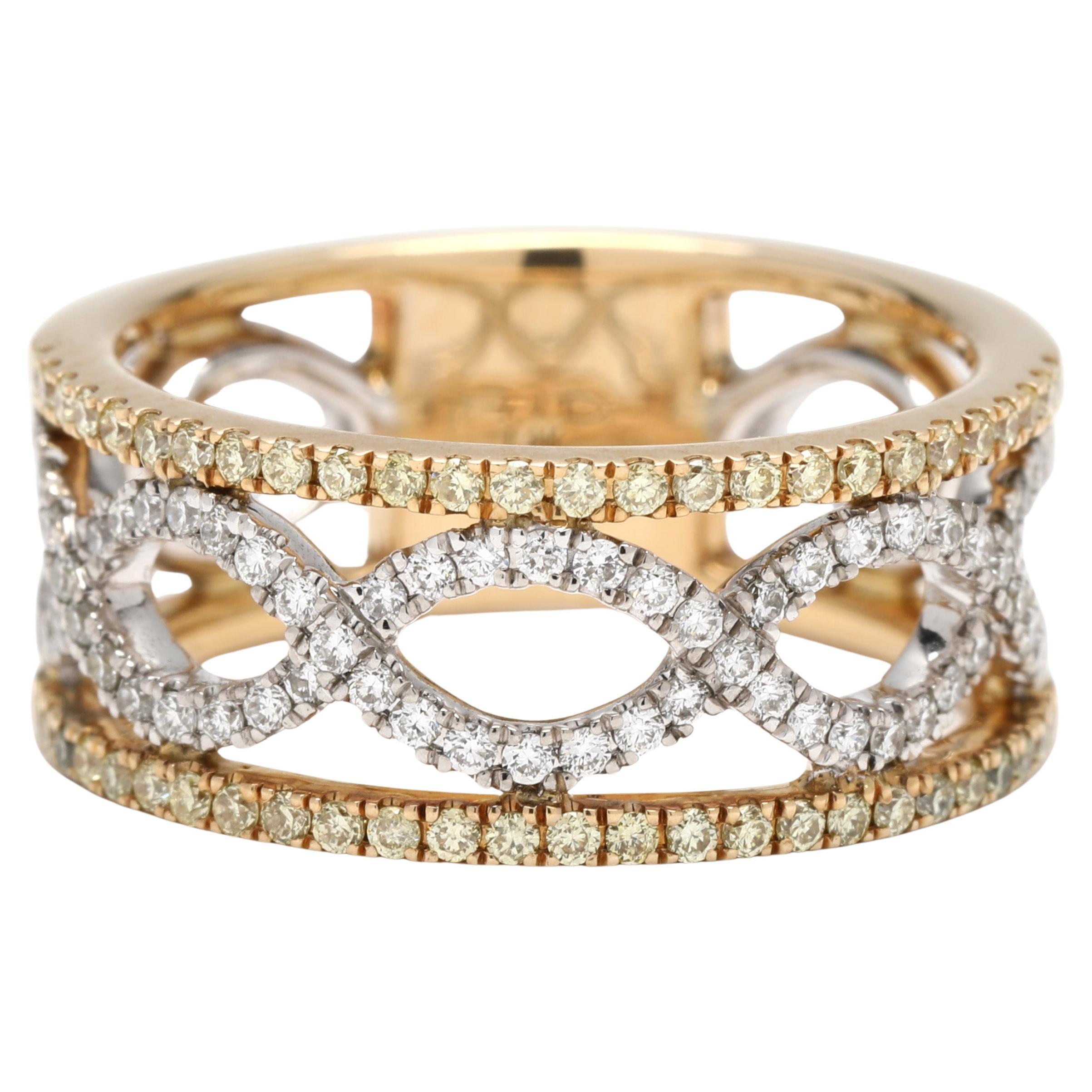 Large bandeau croisé en or jaune et blanc 14k avec diamant de .50ctw, taille de bague 6.25 en vente