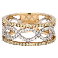 Large bandeau croisé en or jaune et blanc 14k avec diamant de .50ctw, taille de bague 6.25