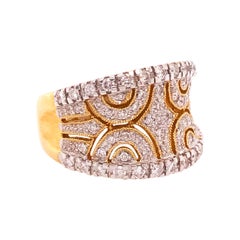 Anillo ancho de moda con diamantes de 0,75 quilates en oro amarillo y oro blanco de 14 quilates