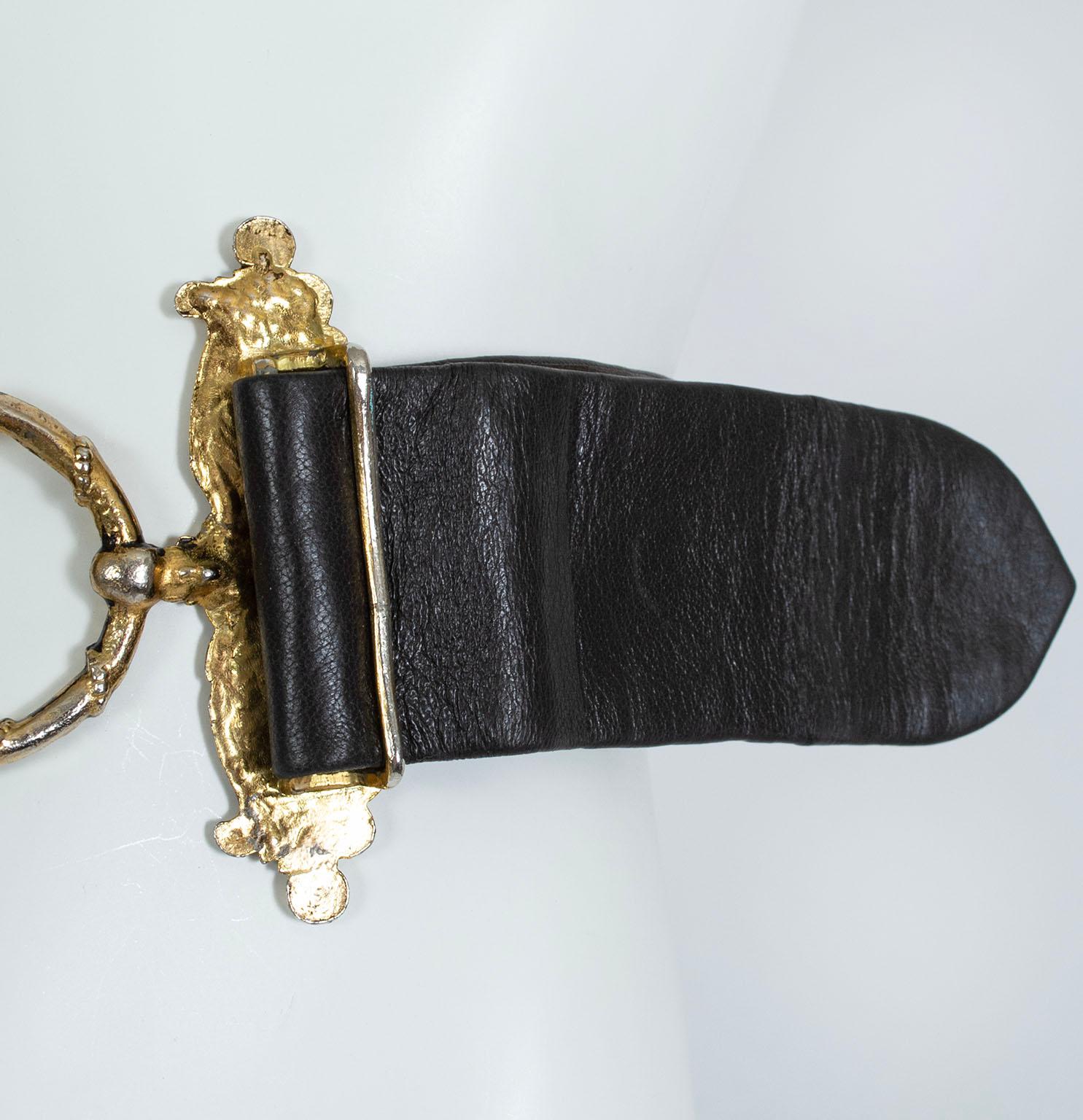 Large ceinture réglable en cuir marron avec boucle rococo en or - XS-L, 1980 en vente 5