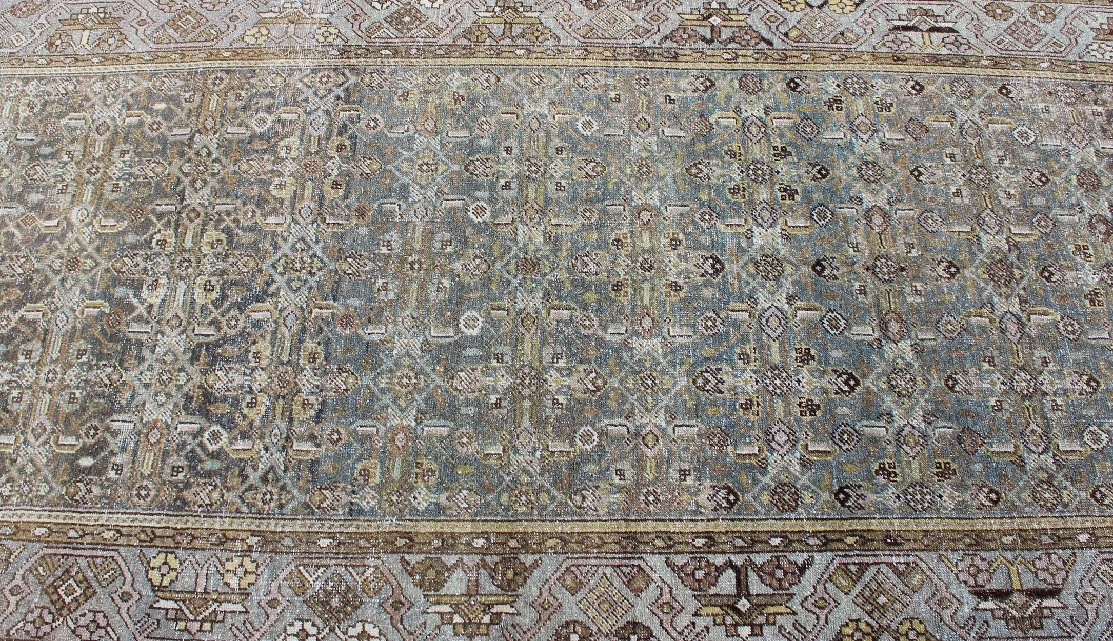 Wide and Long Antique Persian Malayer Runner with All-Over Design in Gray For Sale 8