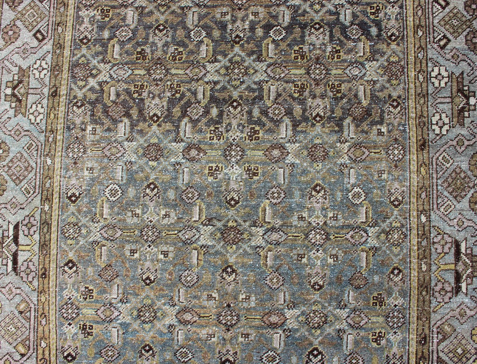 Wide and Long Antique Persian Malayer Runner with All-Over Design in Gray For Sale 11