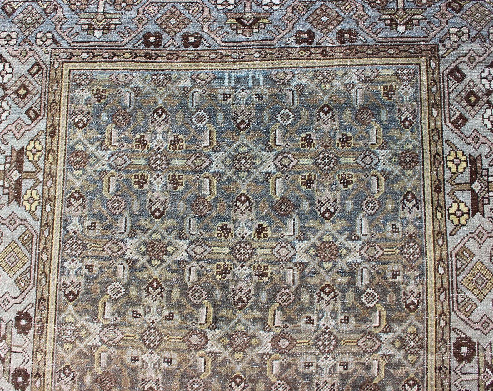 20th Century Wide and Long Antique Persian Malayer Runner with All-Over Design in Gray For Sale