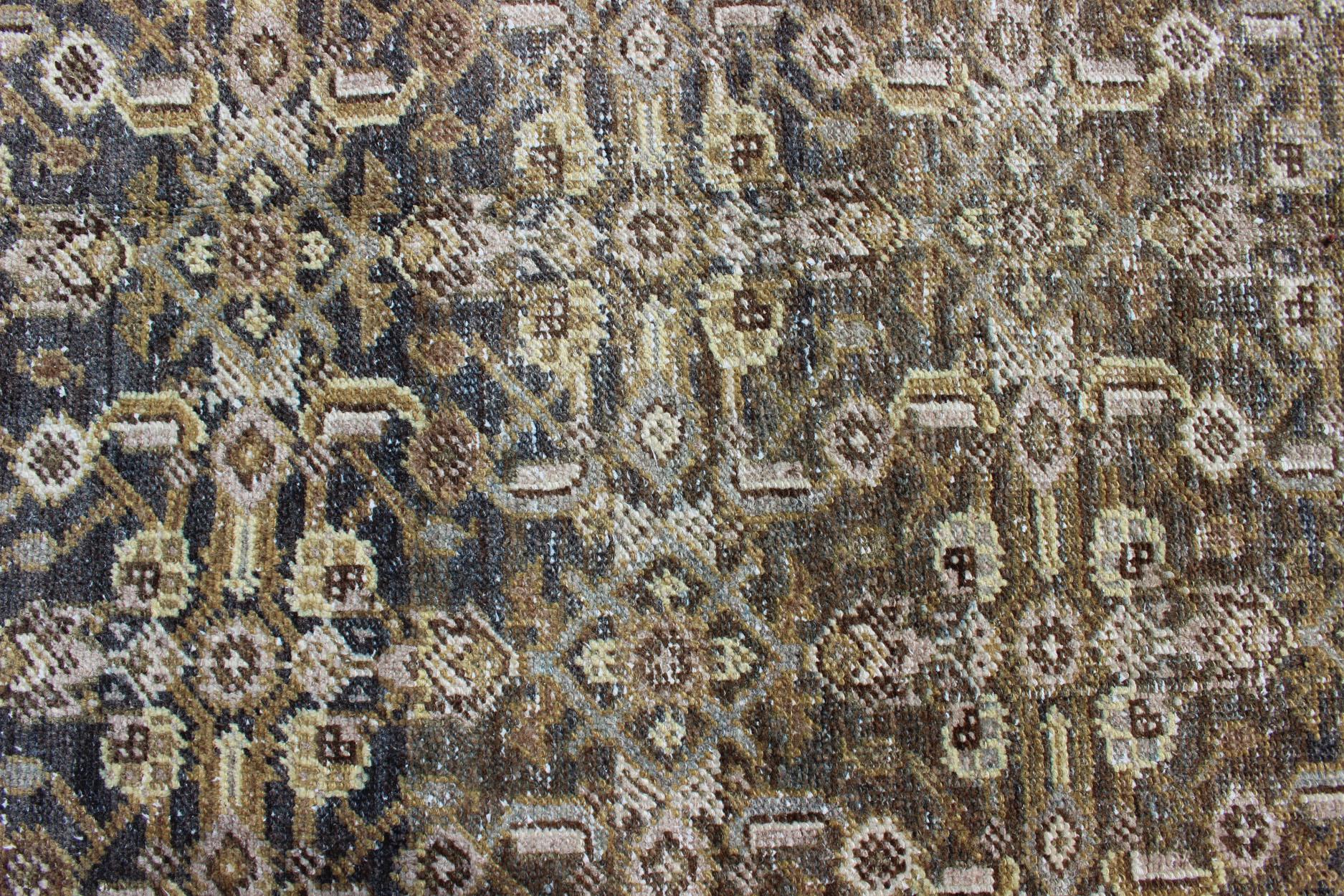 Wide and Long Antique Persian Malayer Runner with All-Over Design in Gray For Sale 3