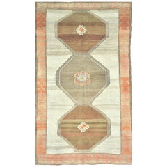 Wide and Long Vintage Hand Knotted Wool Turkish Kars Gallery Rug