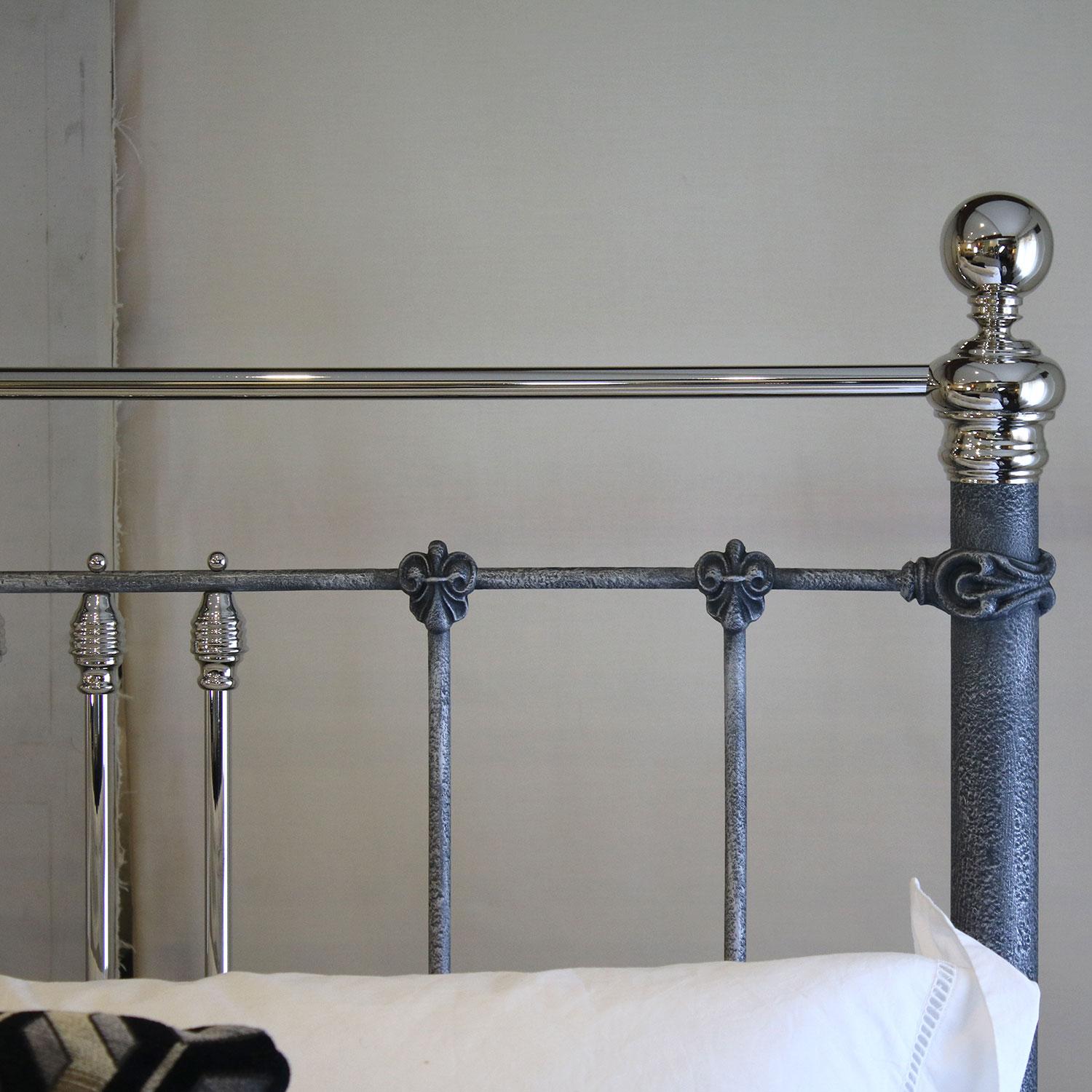 British Wide Antique Bed in Silver and Nickel, MSK54