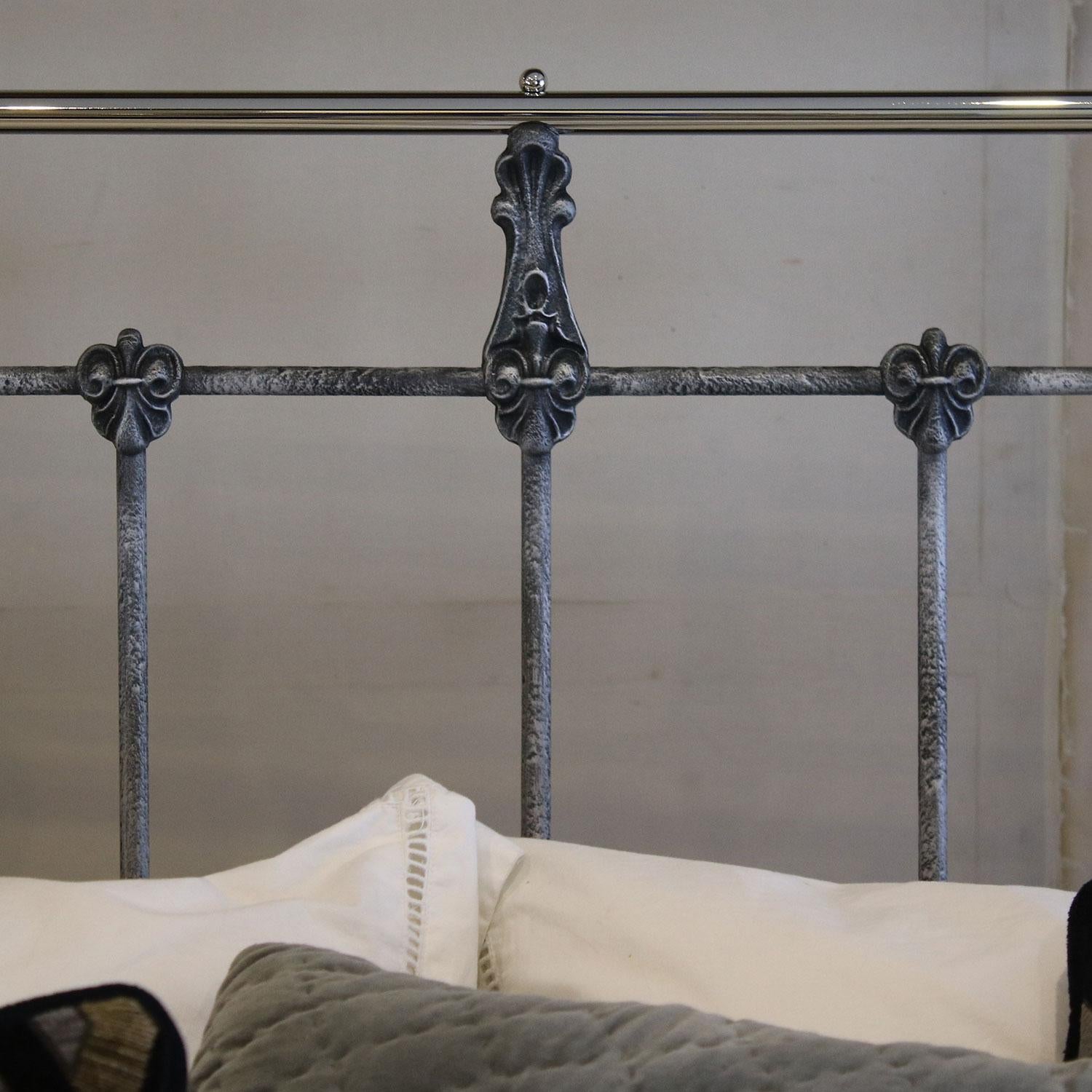 19th Century Wide Antique Bed in Silver and Nickel, MSK54