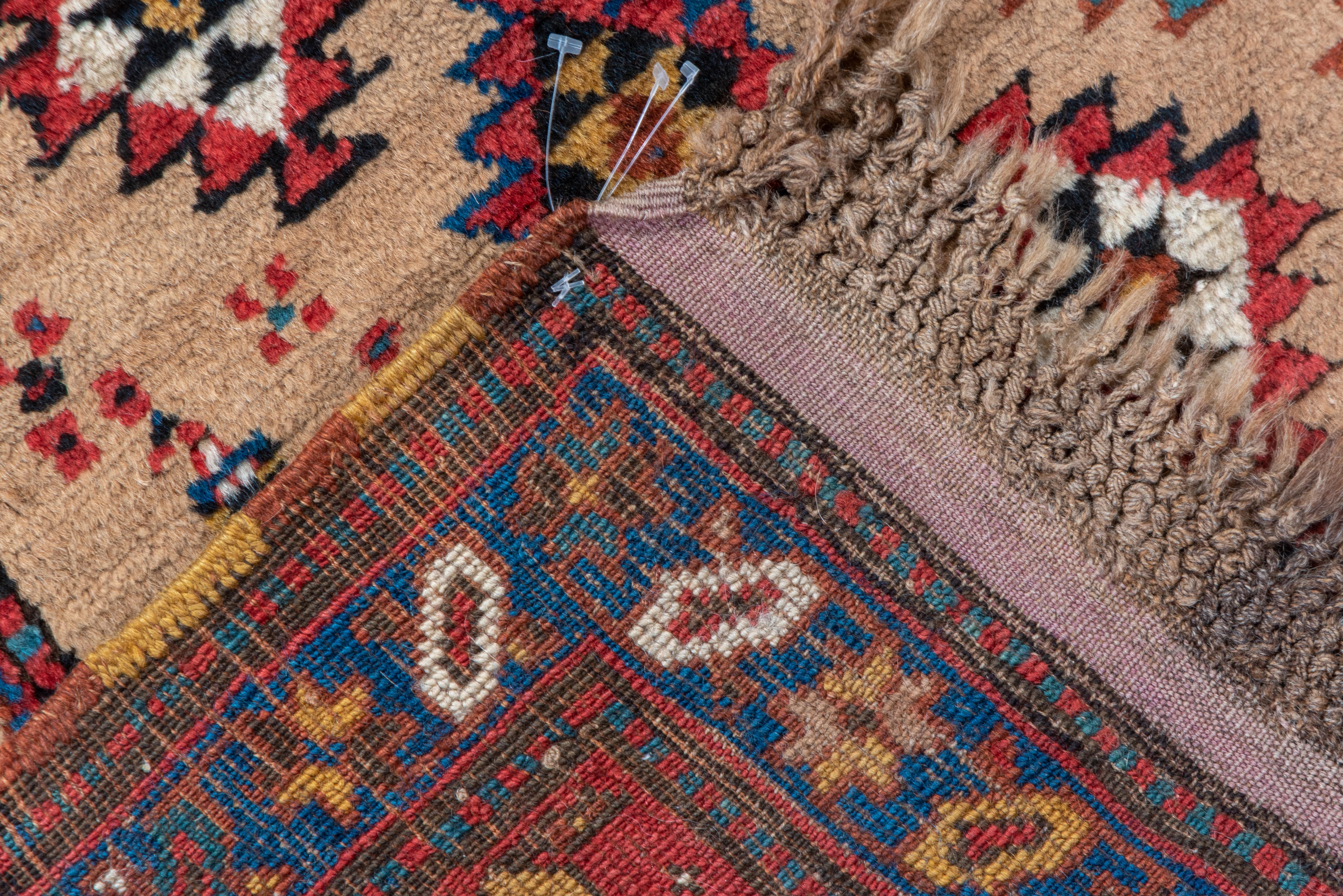 Wide Antique Caucasian Runner, Light Brown All-Over Field, Red & Blue Border In Good Condition For Sale In New York, NY