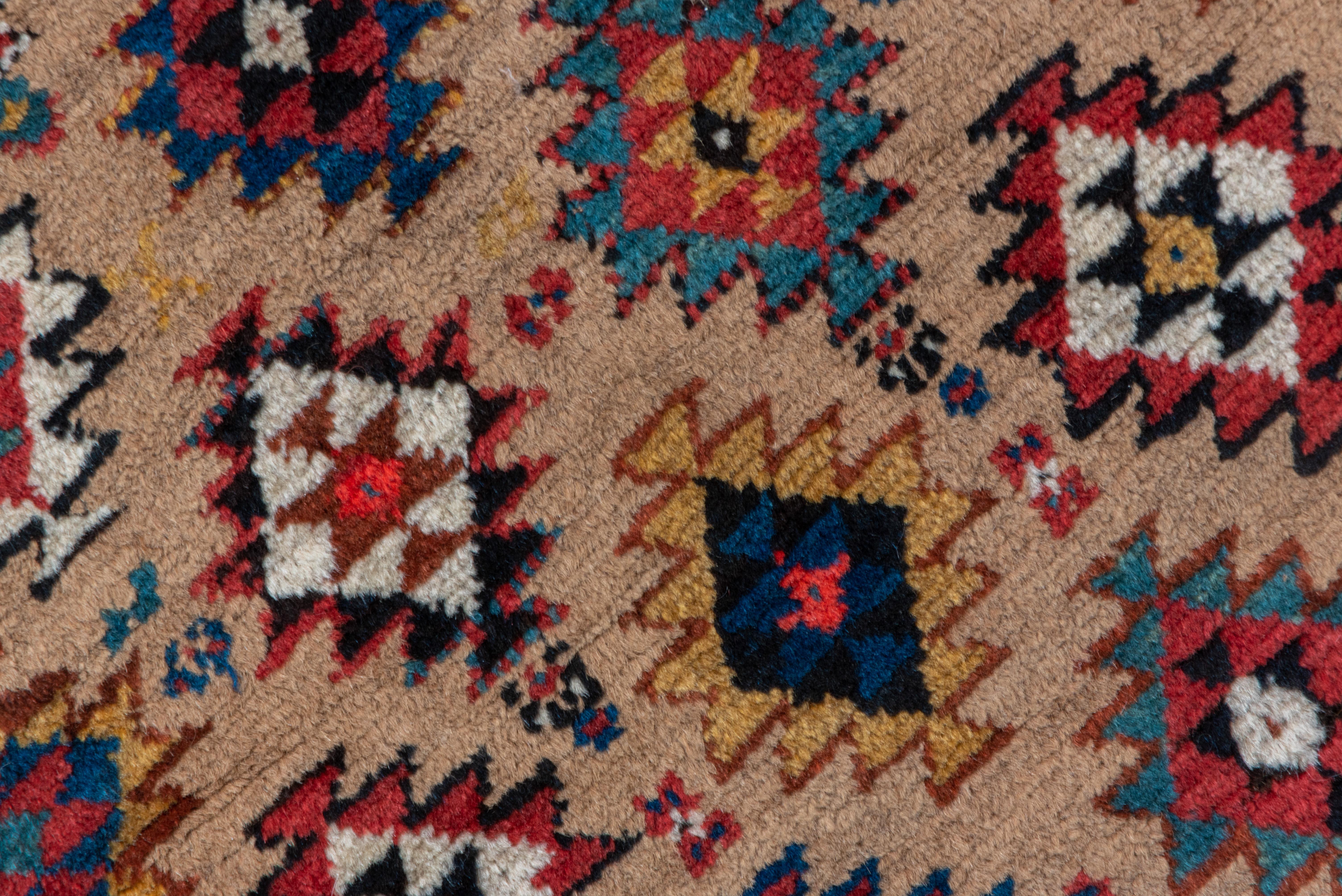 Wool Wide Antique Caucasian Runner, Light Brown All-Over Field, Red & Blue Border For Sale