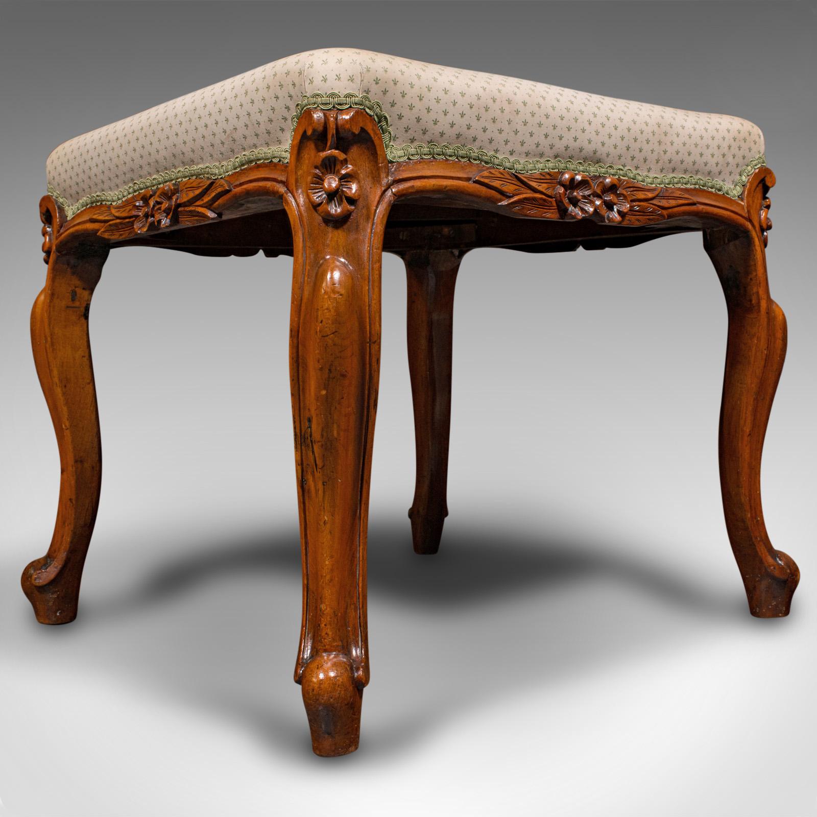 Wide Antique Dressing Stool, English, Walnut Bedroom Seat, Early Victorian, 1840 For Sale 5