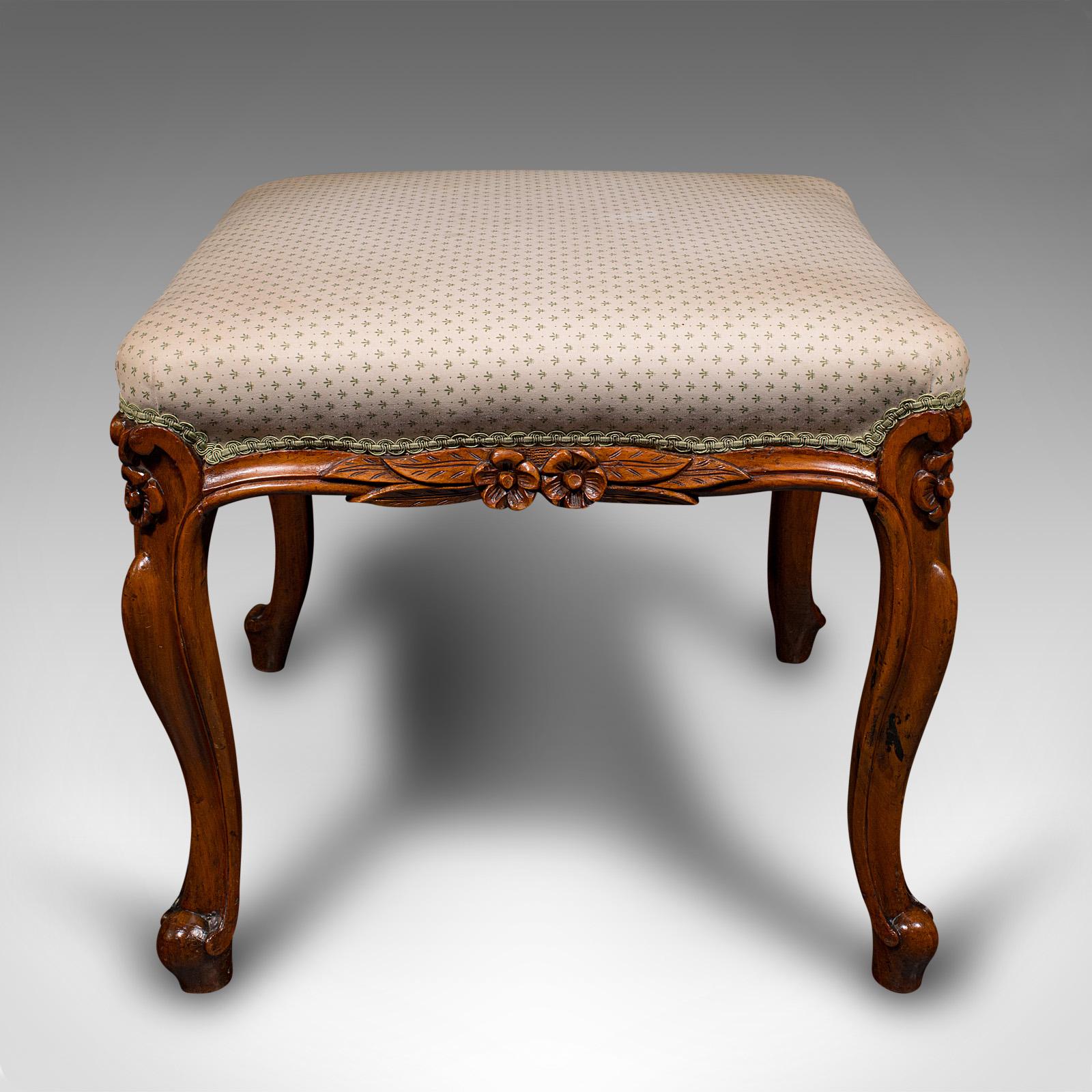 British Wide Antique Dressing Stool, English, Walnut Bedroom Seat, Early Victorian, 1840 For Sale