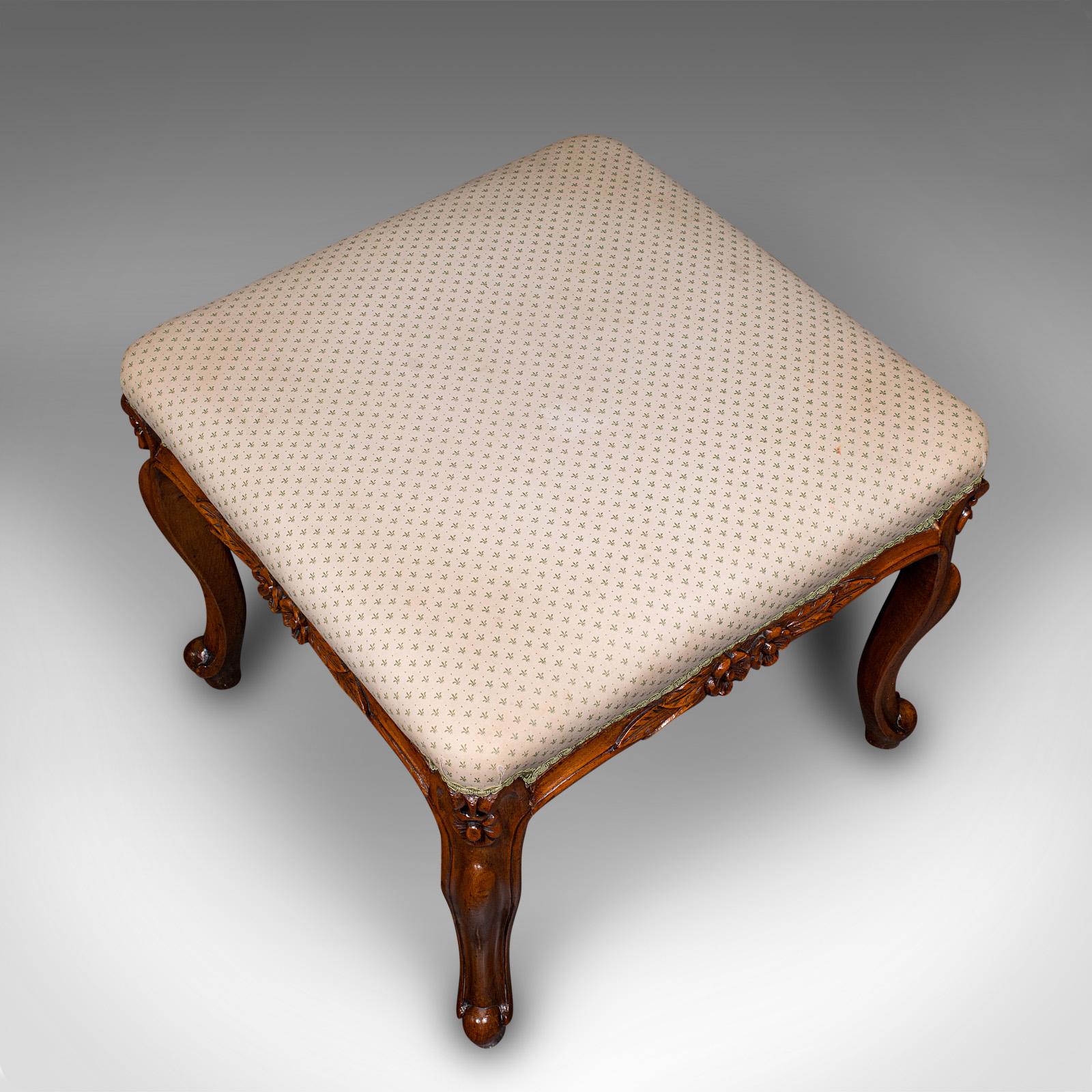 Wide Antique Dressing Stool, English, Walnut Bedroom Seat, Early Victorian, 1840 For Sale 1