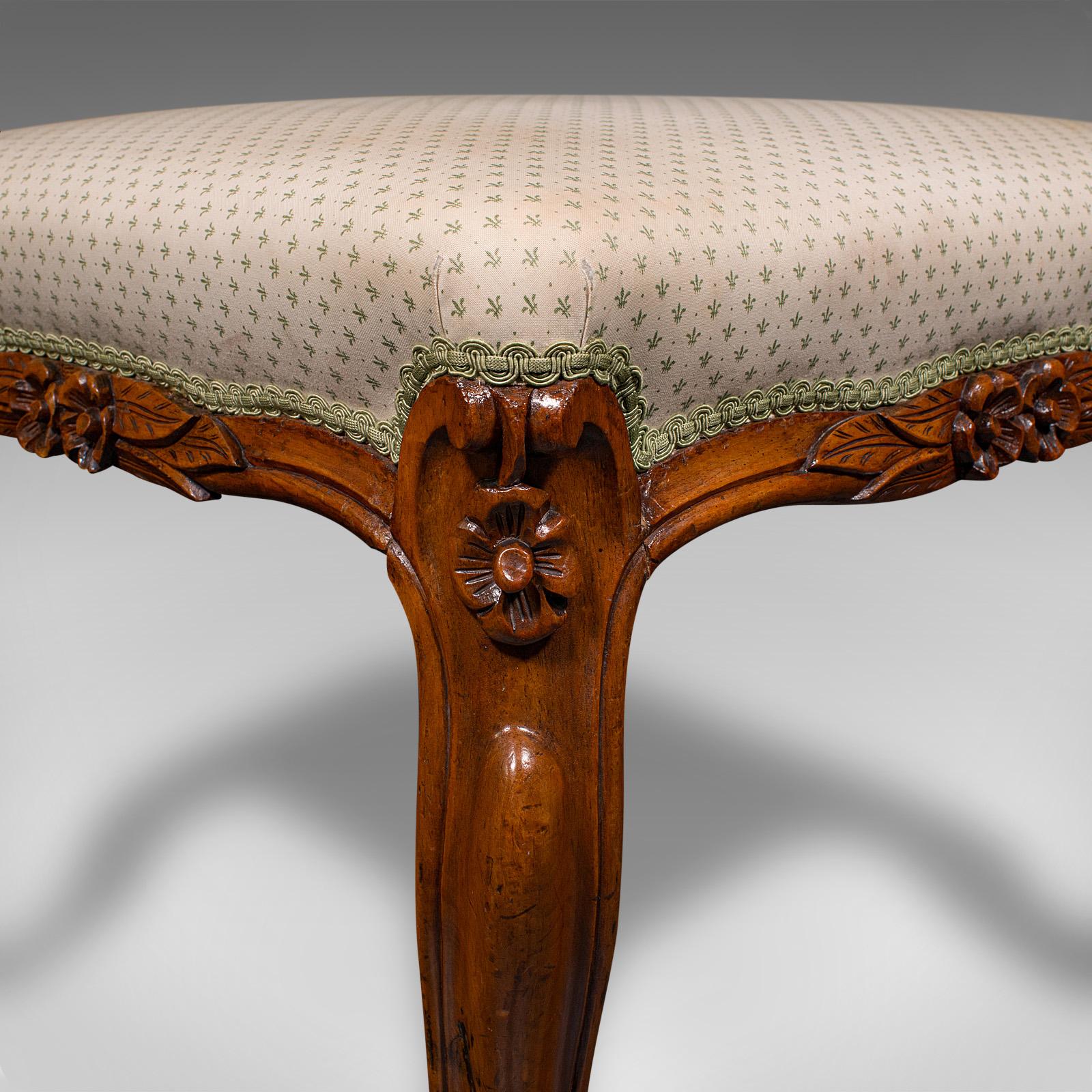Wide Antique Dressing Stool, English, Walnut Bedroom Seat, Early Victorian, 1840 For Sale 4