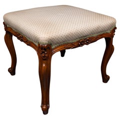 Wide Used Dressing Stool, English, Walnut Bedroom Seat, Early Victorian, 1840