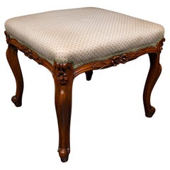 Wide Antique Dressing Stool, English, Walnut Bedroom Seat, Early Victorian, 1840