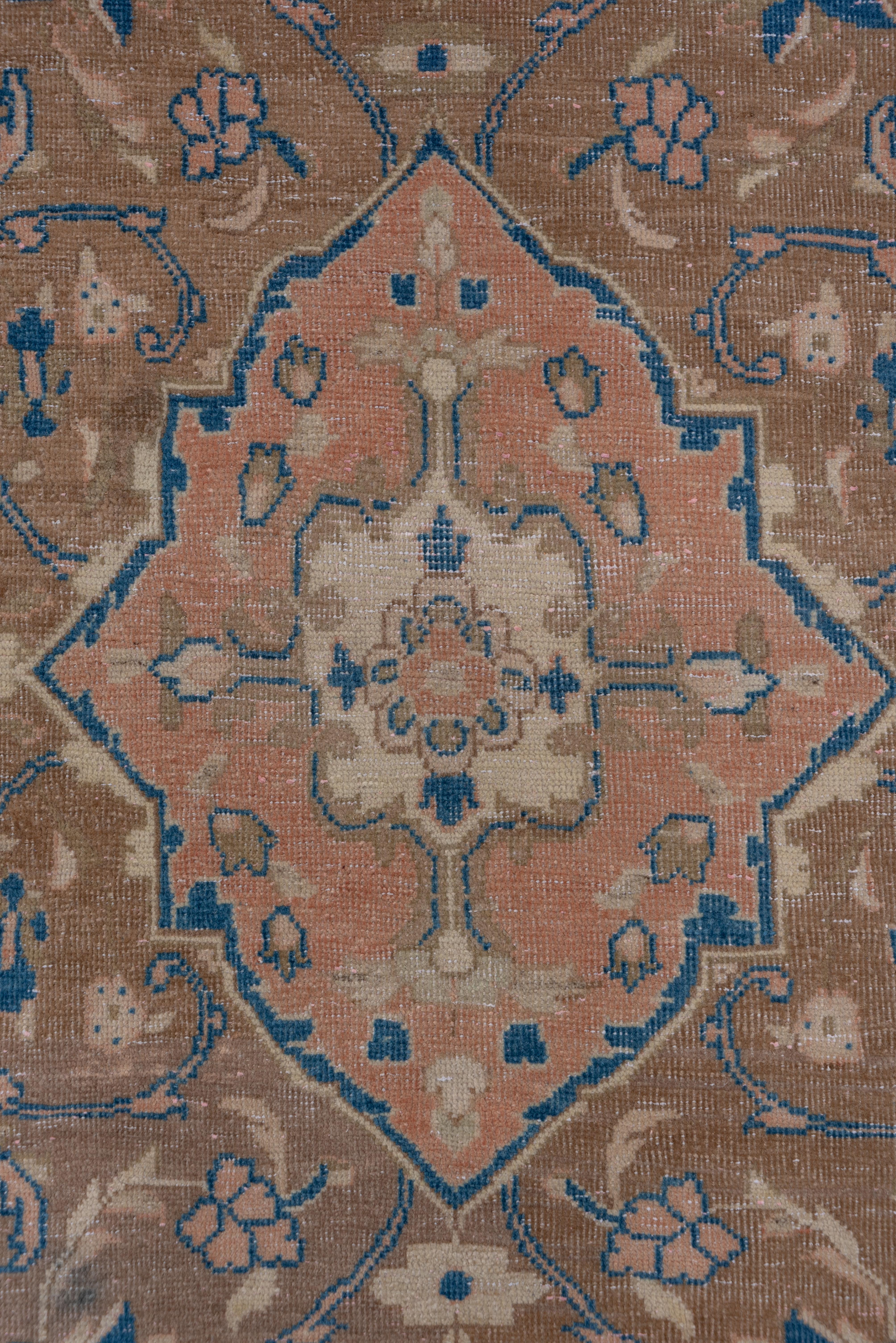 Turco Ampio runner antico in Oushak, marrone, rosa e blu, anni '30 circa in vendita