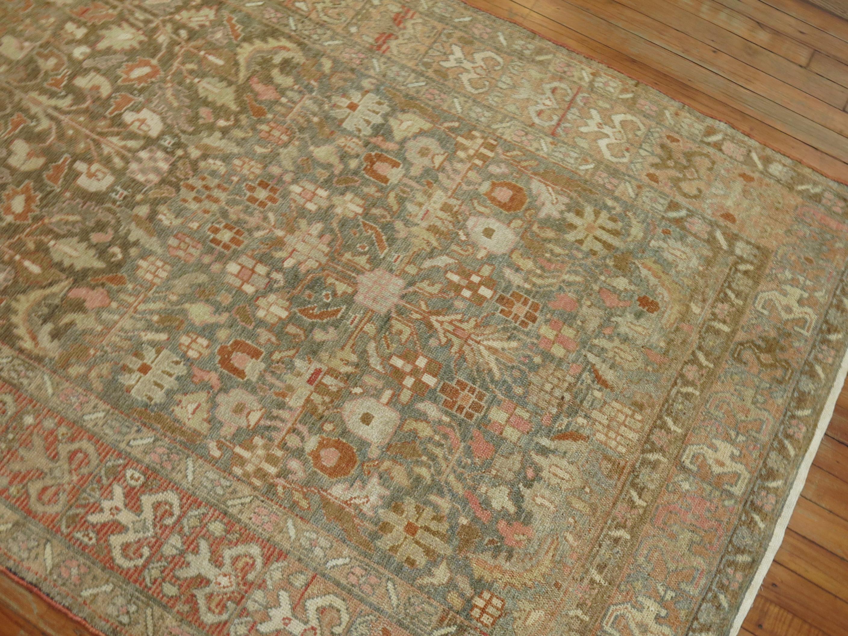 Hand-Knotted Wide Antique Persian Malayer Runner For Sale