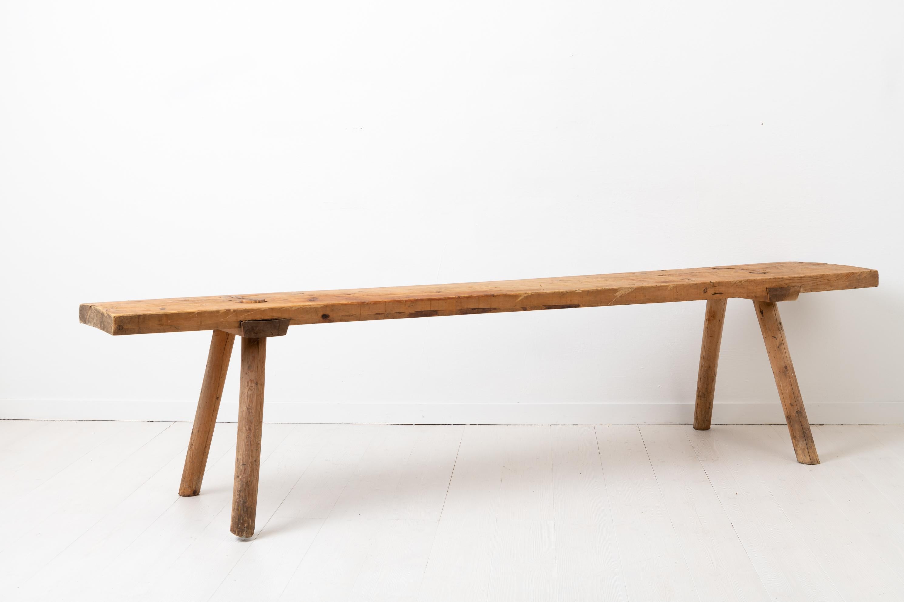 Hand-Crafted Wide Antique Swedish Solid Pine Bench