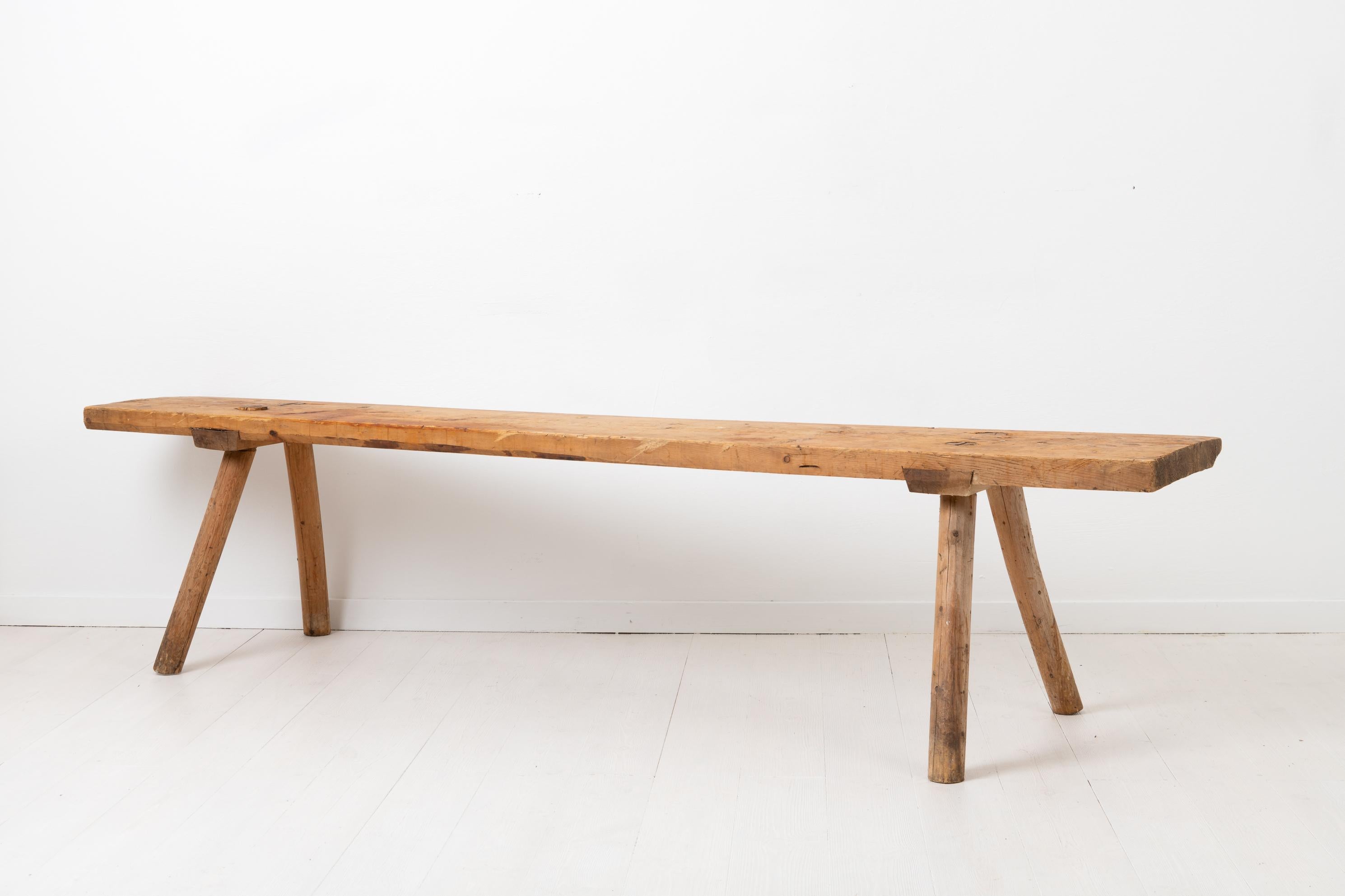 19th Century Wide Antique Swedish Solid Pine Bench