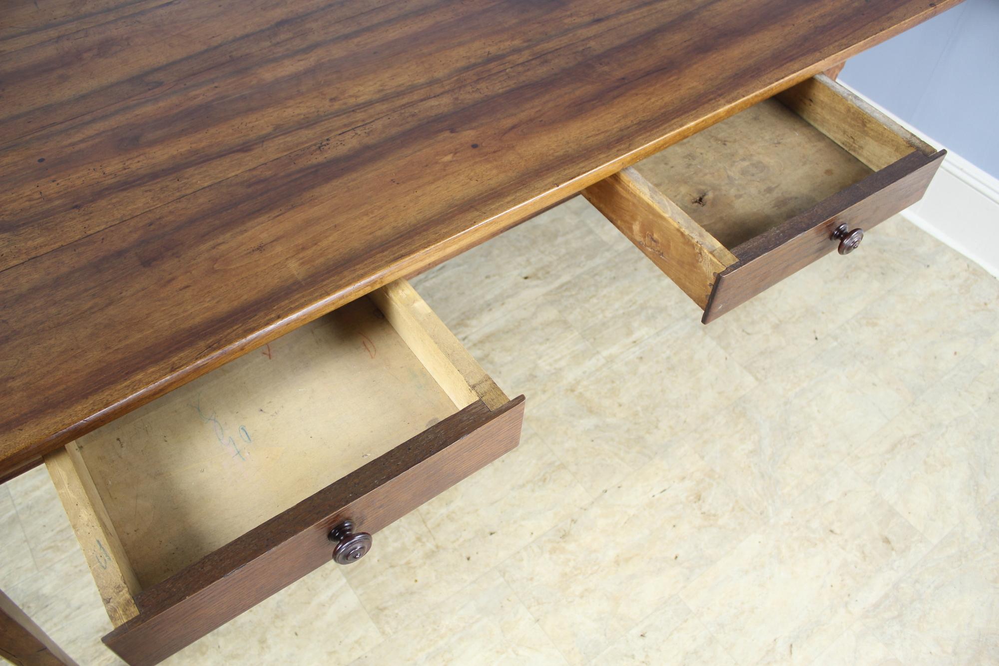 Wide Antique Walnut Dining Table, Two Drawers 6