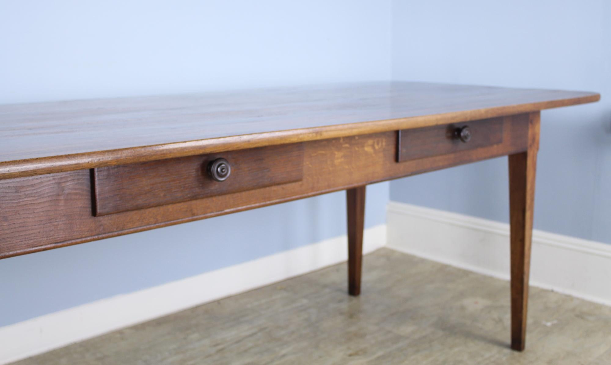 19th Century Wide Antique Walnut Dining Table, Two Drawers