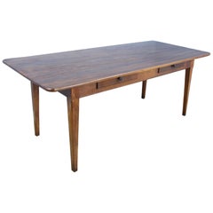 Wide Antique Walnut Dining Table, Two Drawers
