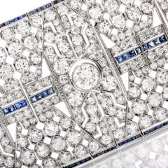 Wide Art Deco 41.78 Carat Diamond Sapphire Platinum Bracelet