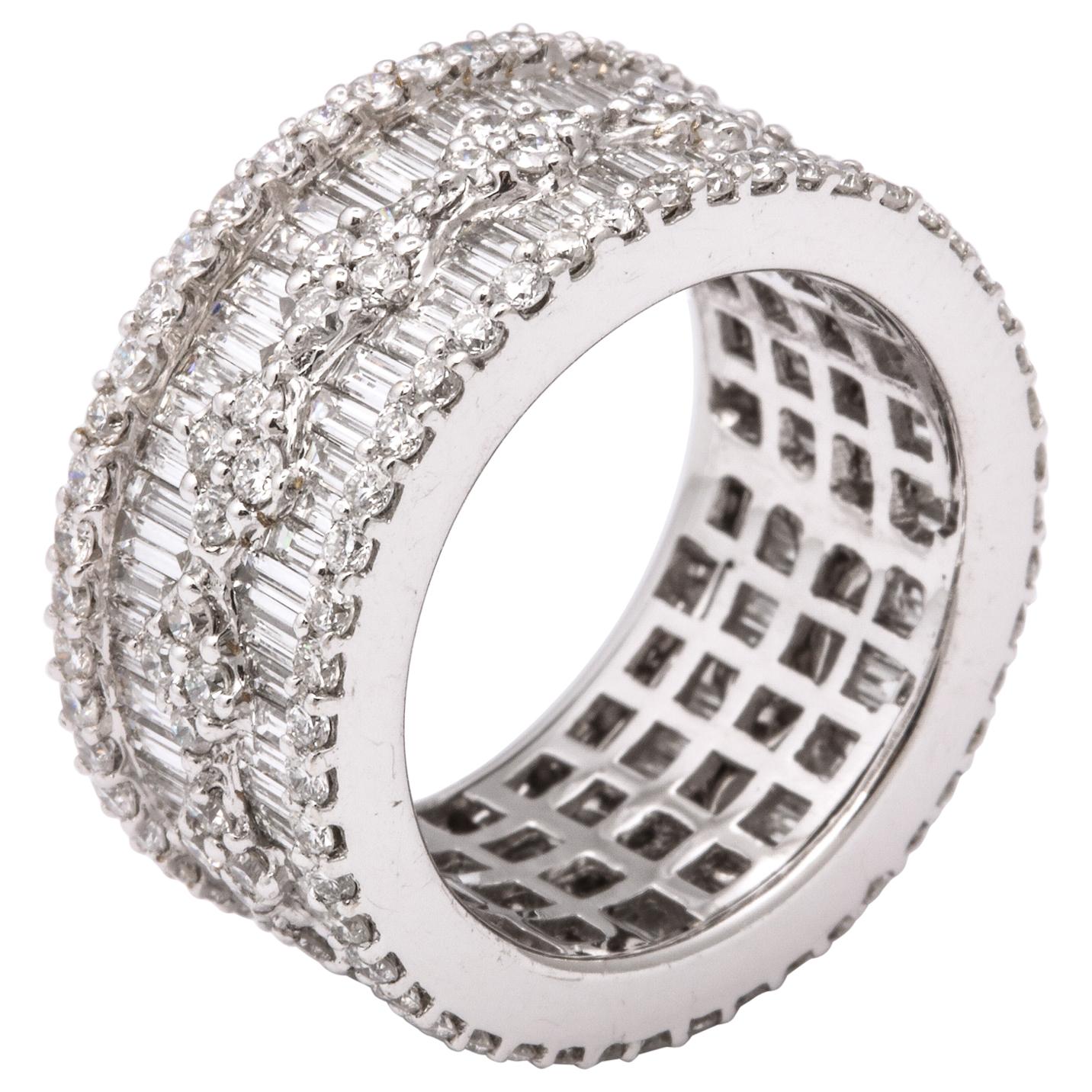 Wide Baguette and Round Diamond Band