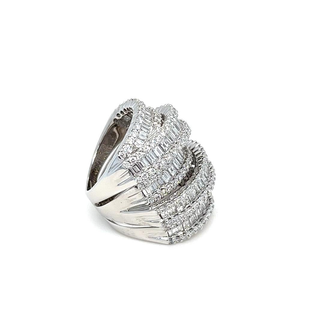 Baguette Cut Wide Baguette and Round Diamond Crossover Band Ring