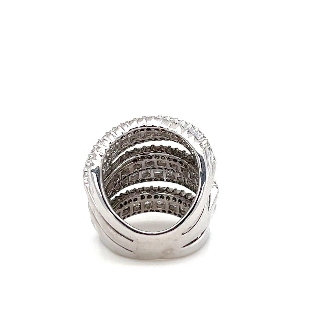 Wide Baguette and Round Diamond Crossover Band Ring In Good Condition In Coral Gables, FL