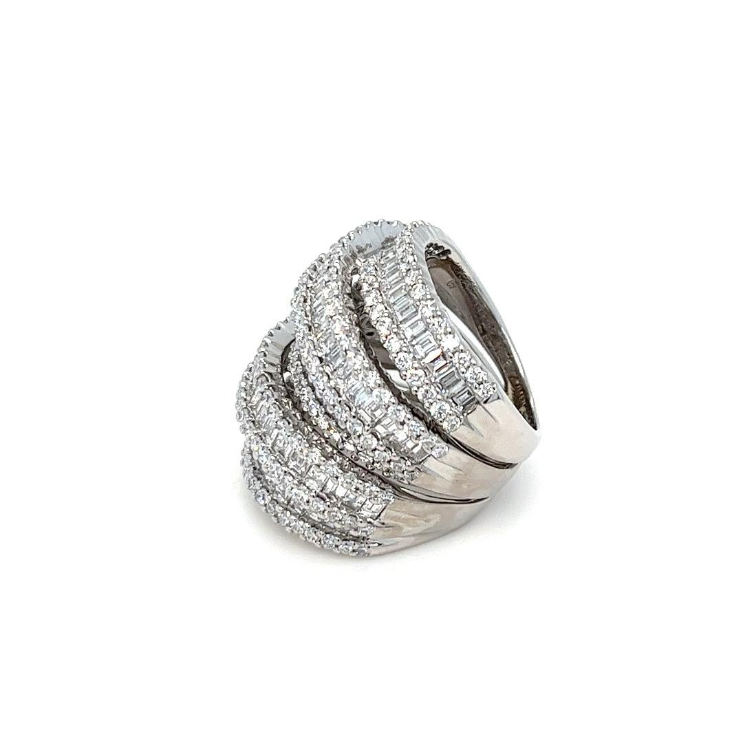 Women's Wide Baguette and Round Diamond Crossover Band Ring