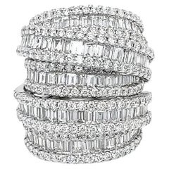 Wide Baguette and Round Diamond Crossover Band Ring