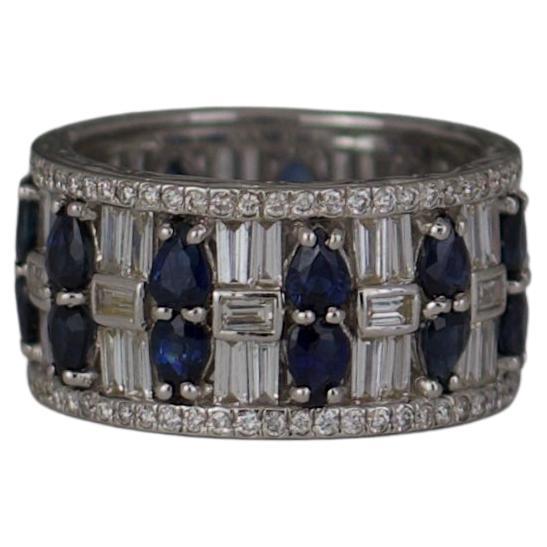 Wide Baguette Diamond and Sapphire Eternity Band Ring
