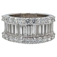Wide Baguette & Round Diamond Ring in 18K White Gold