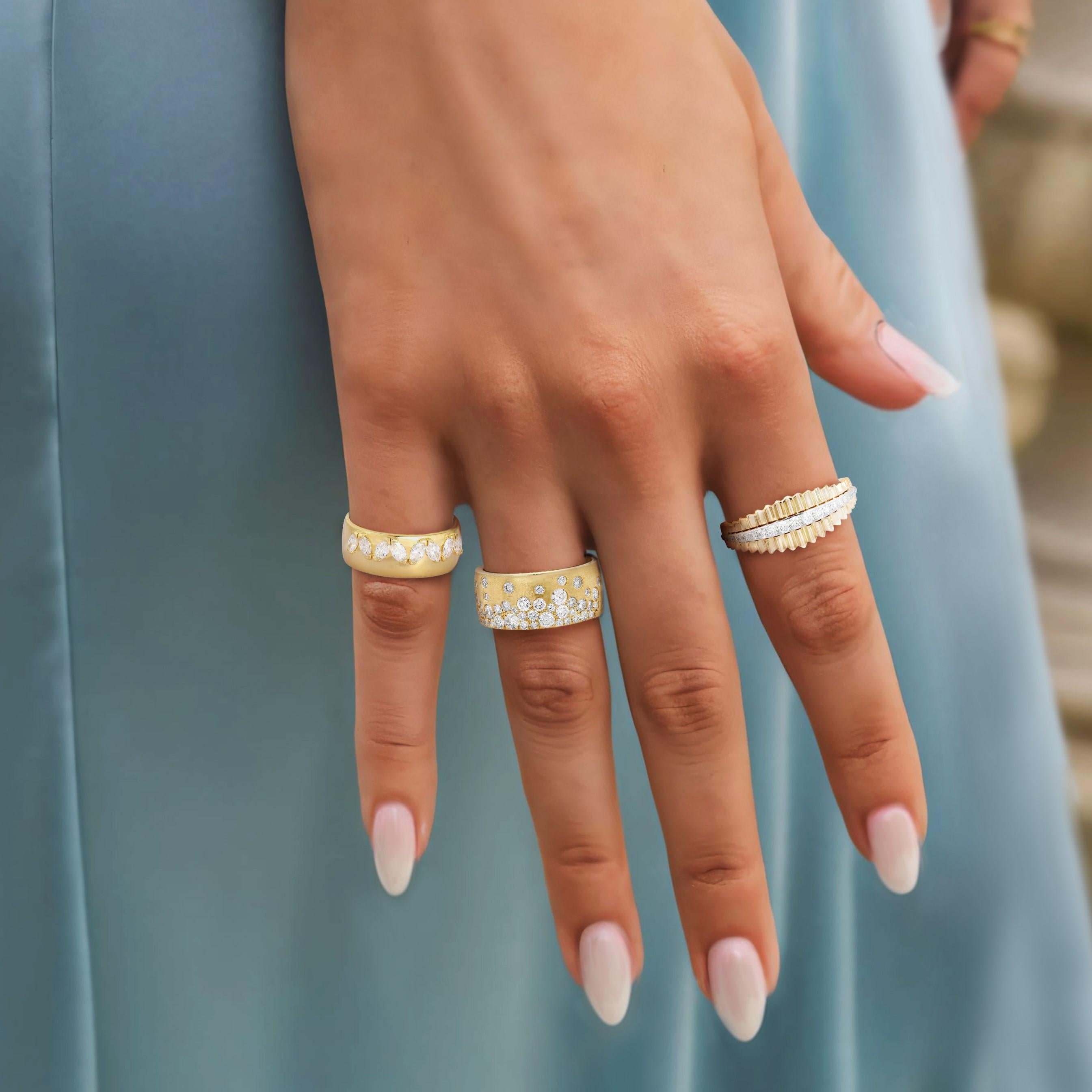For Sale:  Wide Band 14K Yellow Gold Scattered Diamond Ring 2
