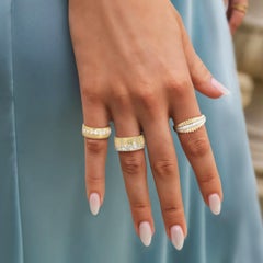 Wide Band 14K (or 18k upon request) Yellow Gold Scattered Diamond Ring