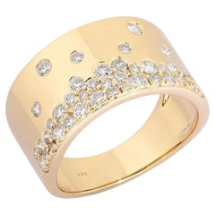 Wide Band 14K Yellow Gold Scattered Diamond Ring