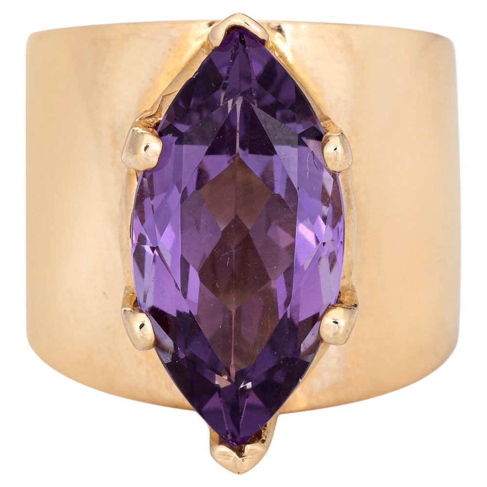 Wide Band 6ct Amethyst Ring Vintage 70s 10k Yellow Gold Estate Fine Jewelry 5.5
