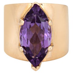 Wide Band 6ct Amethyst Ring Vintage 70s 10k Yellow Gold Estate Fine Jewelry 5.5