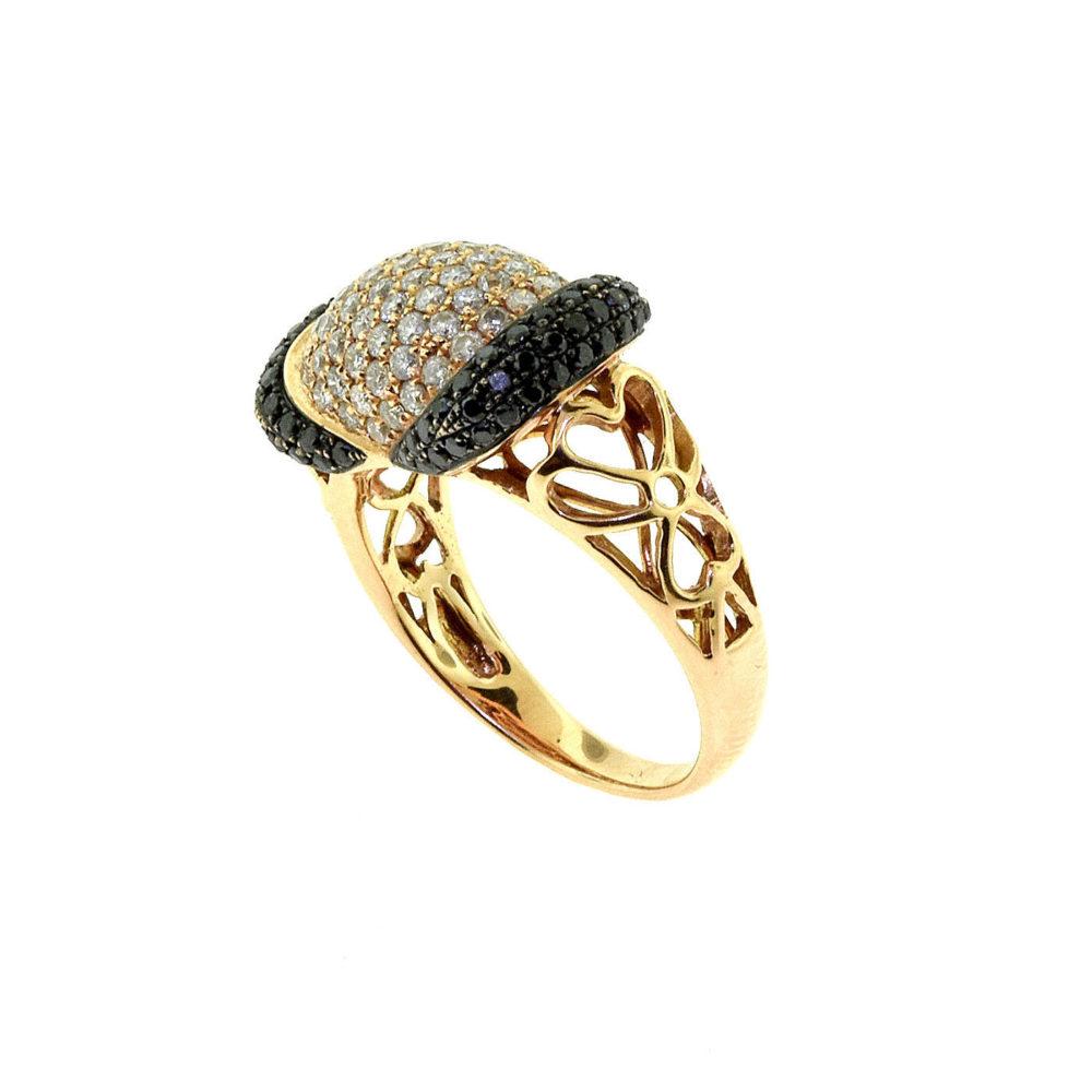 Women's or Men's Wide Band Diamond and Black Diamond Yellow Gold Ring