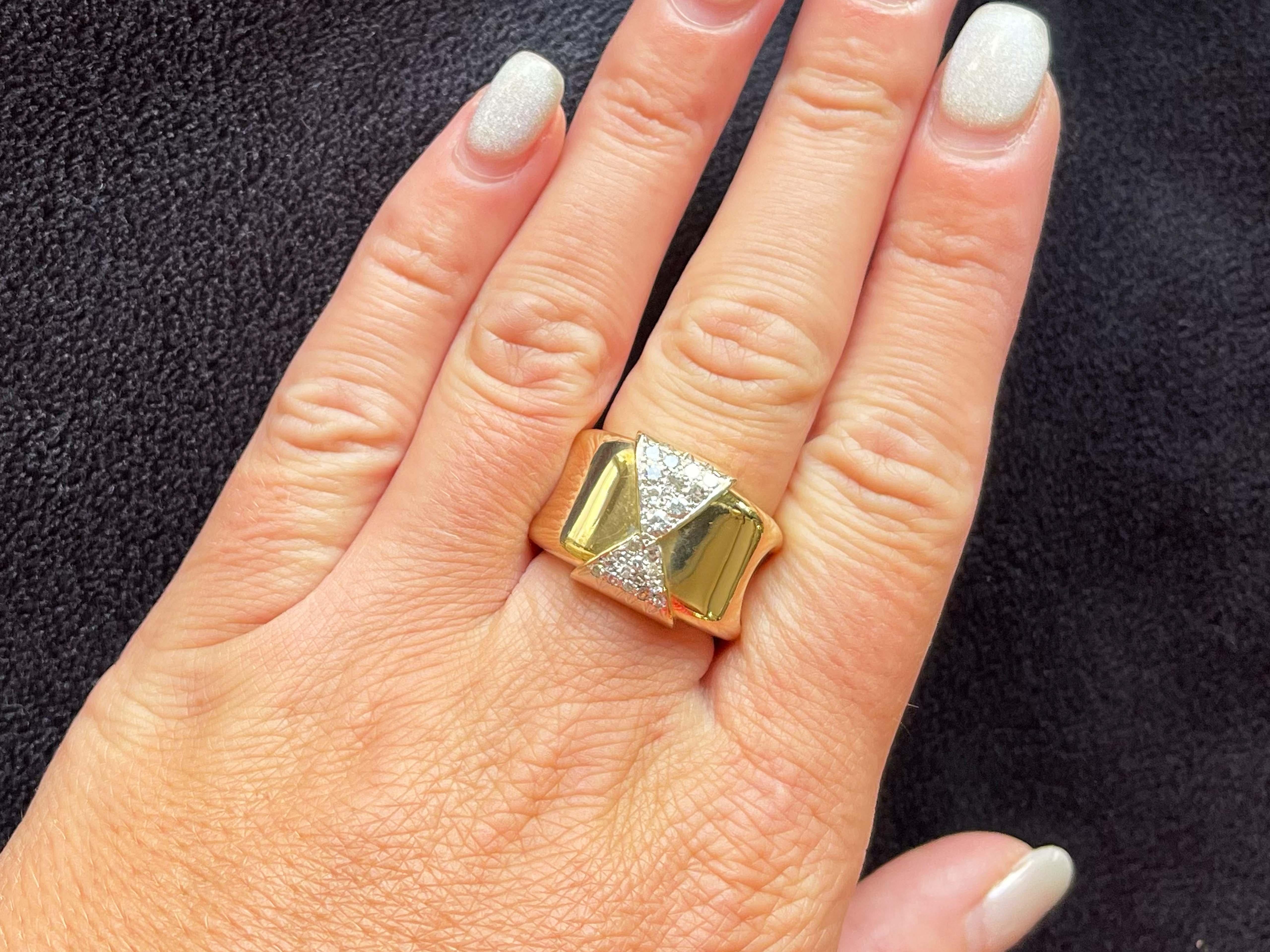 Item Specifications:

Metal: 18K Yellow Gold

Style: Statement Ring

Ring Size: 7.75 (resizing available for a fee)

Ring Height: 15.95 mm 

Total Weight: 18.7 Grams
​
​Diamond Cut: single cut, old European cut and brilliant cut

Diamond Carat