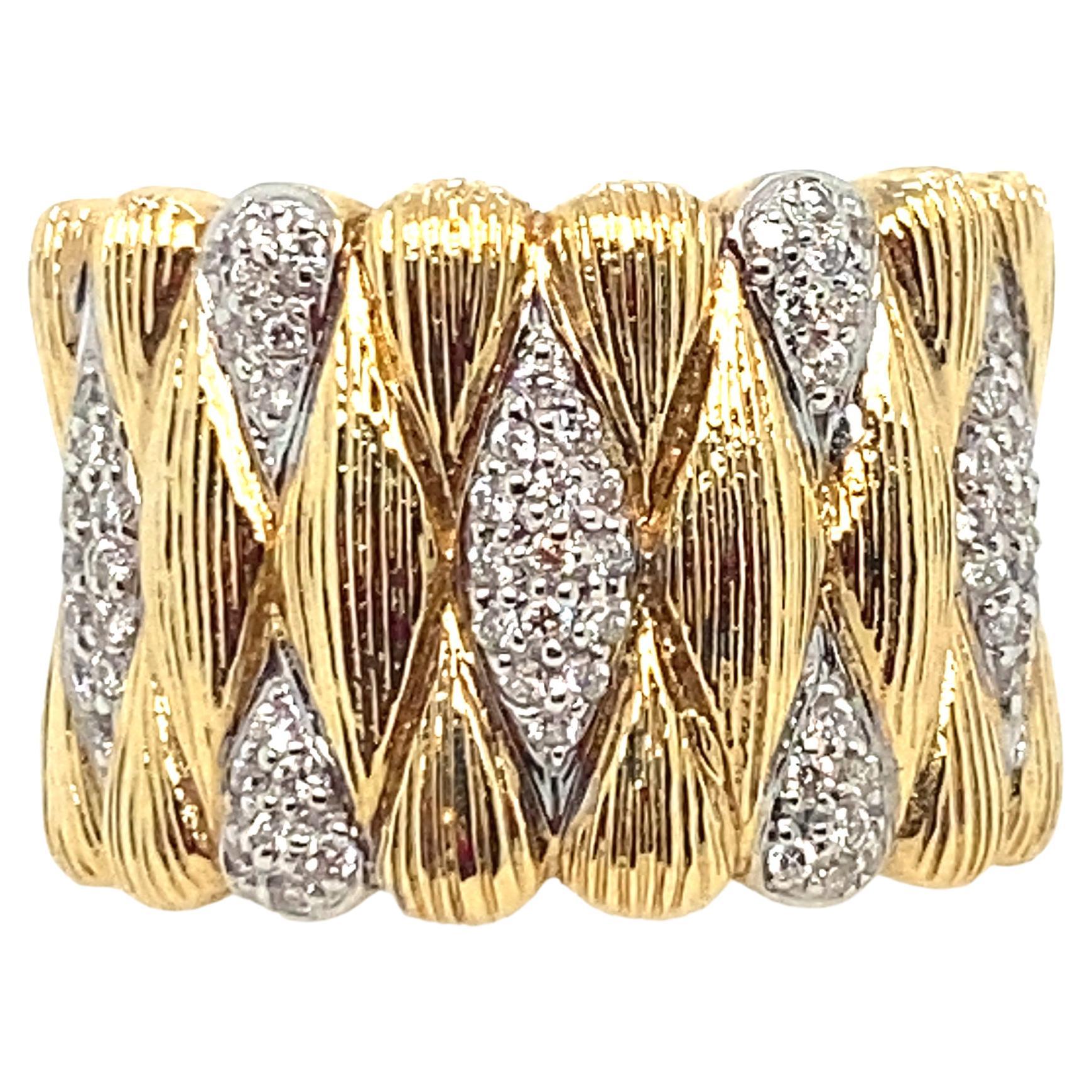 Wide Band Gold Fashion Ring with Diamonds For Sale