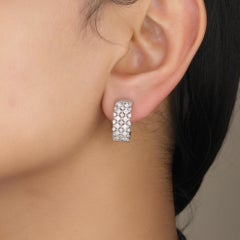 1.38 Carat Princess Geometric Natural Diamond Huggie Earrings, 14k White Gold