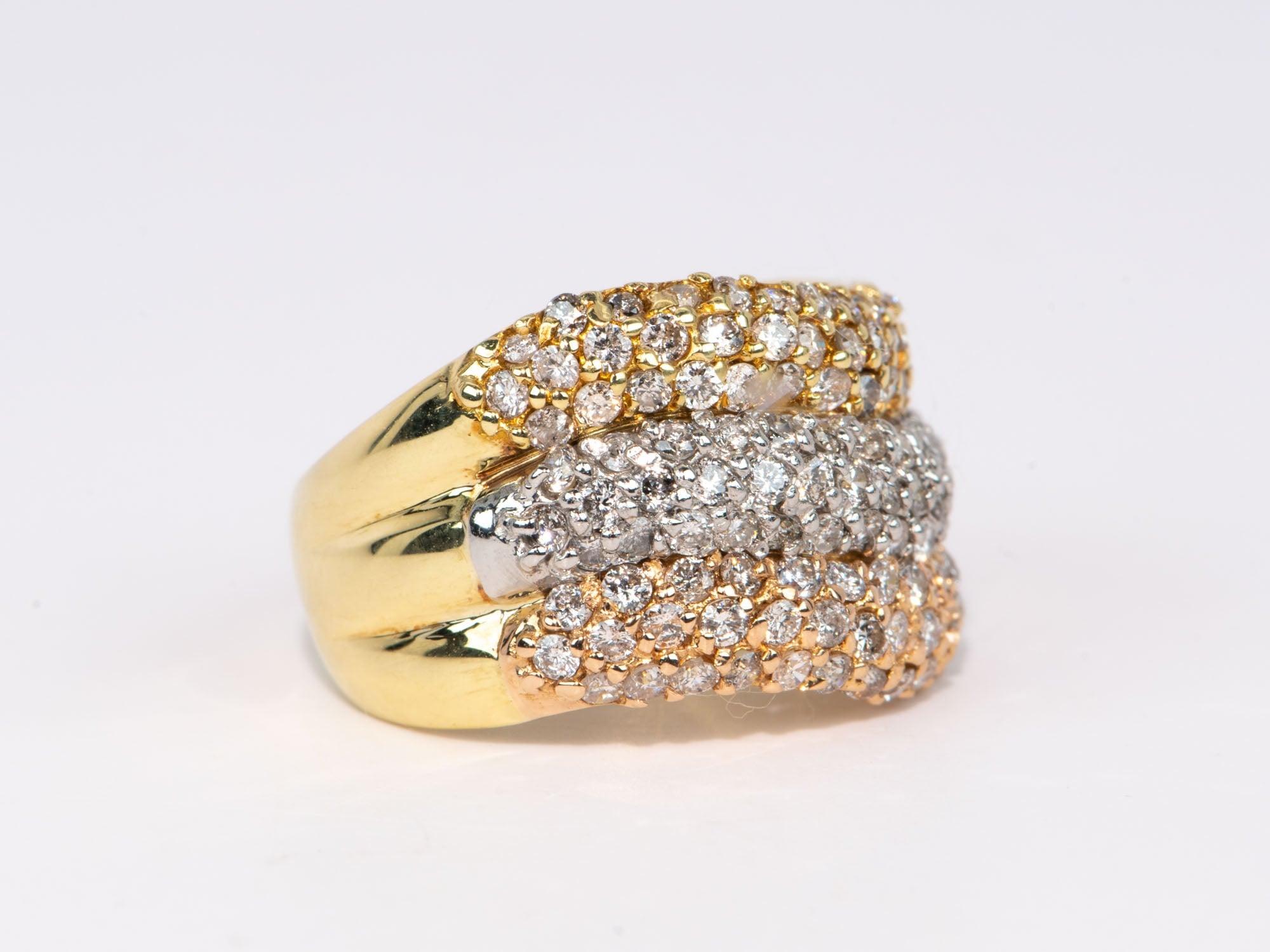 Anillo de oro de 18 quilates con diamantes tricolores y pavé Platino 2 ct Diamantes Declaración Sin cortar en venta