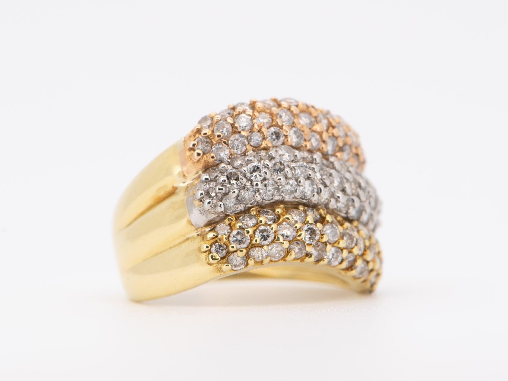 Anillo de oro de 18 quilates con diamantes tricolores y pavé Platino 2 ct Diamantes Declaración en Bueno estado para la venta en Osprey, FL