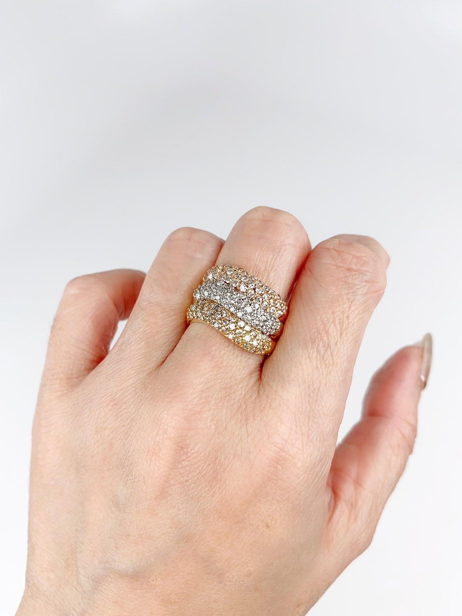 Anillo de oro de 18 quilates con diamantes tricolores y pavé Platino 2 ct Diamantes Declaración en venta 3