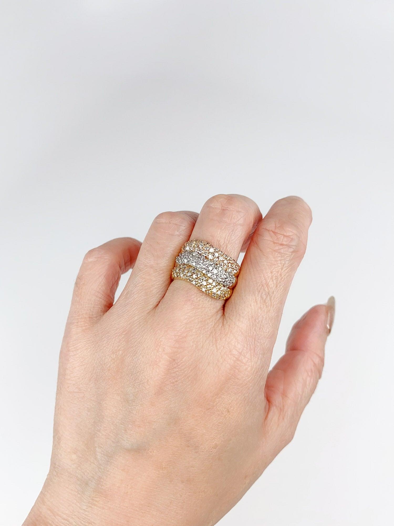Anillo de oro de 18 quilates con diamantes tricolores y pavé Platino 2 ct Diamantes Declaración en venta 4