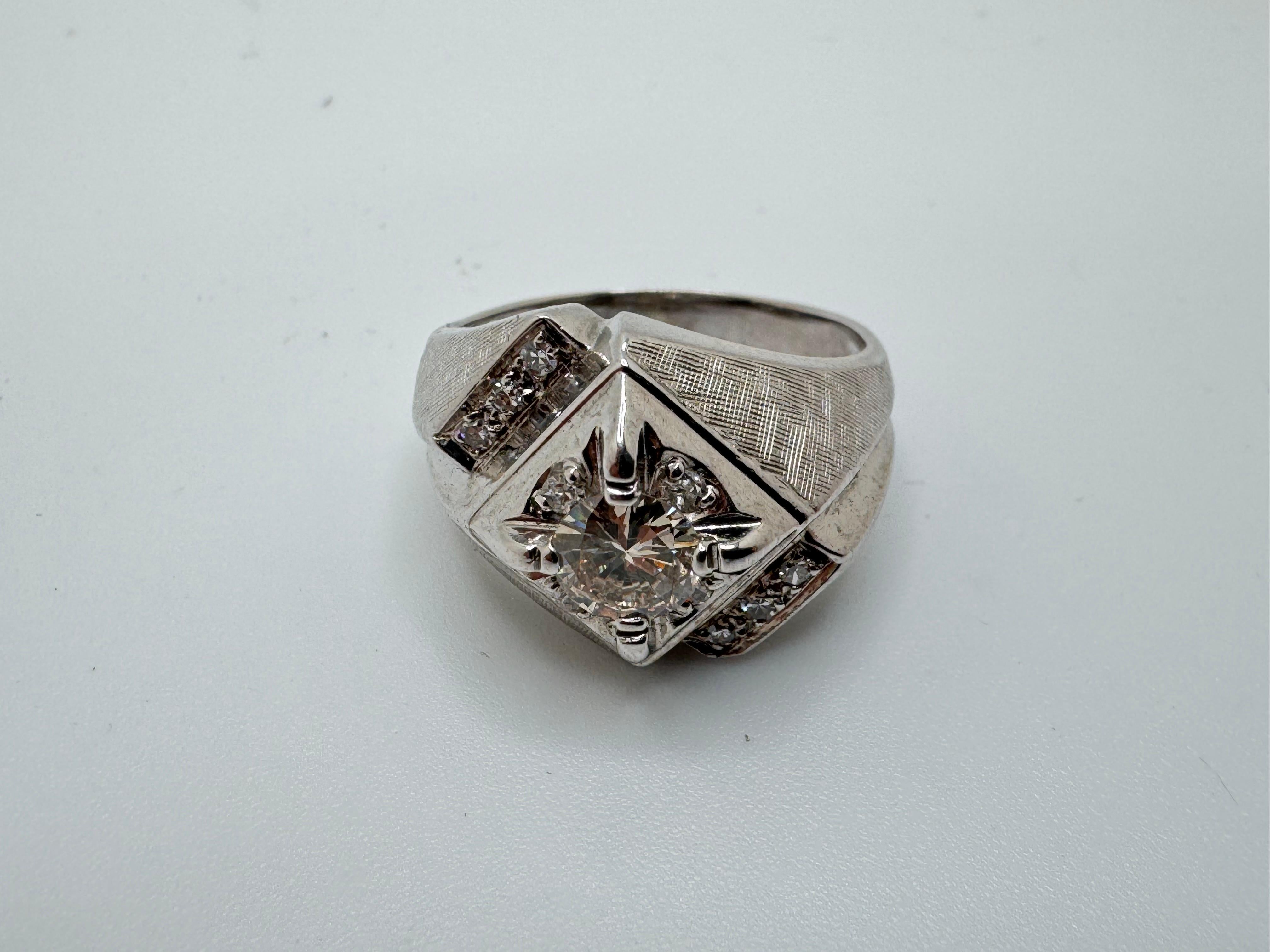 Anillo oro blanco diamante banda ancha en venta 2
