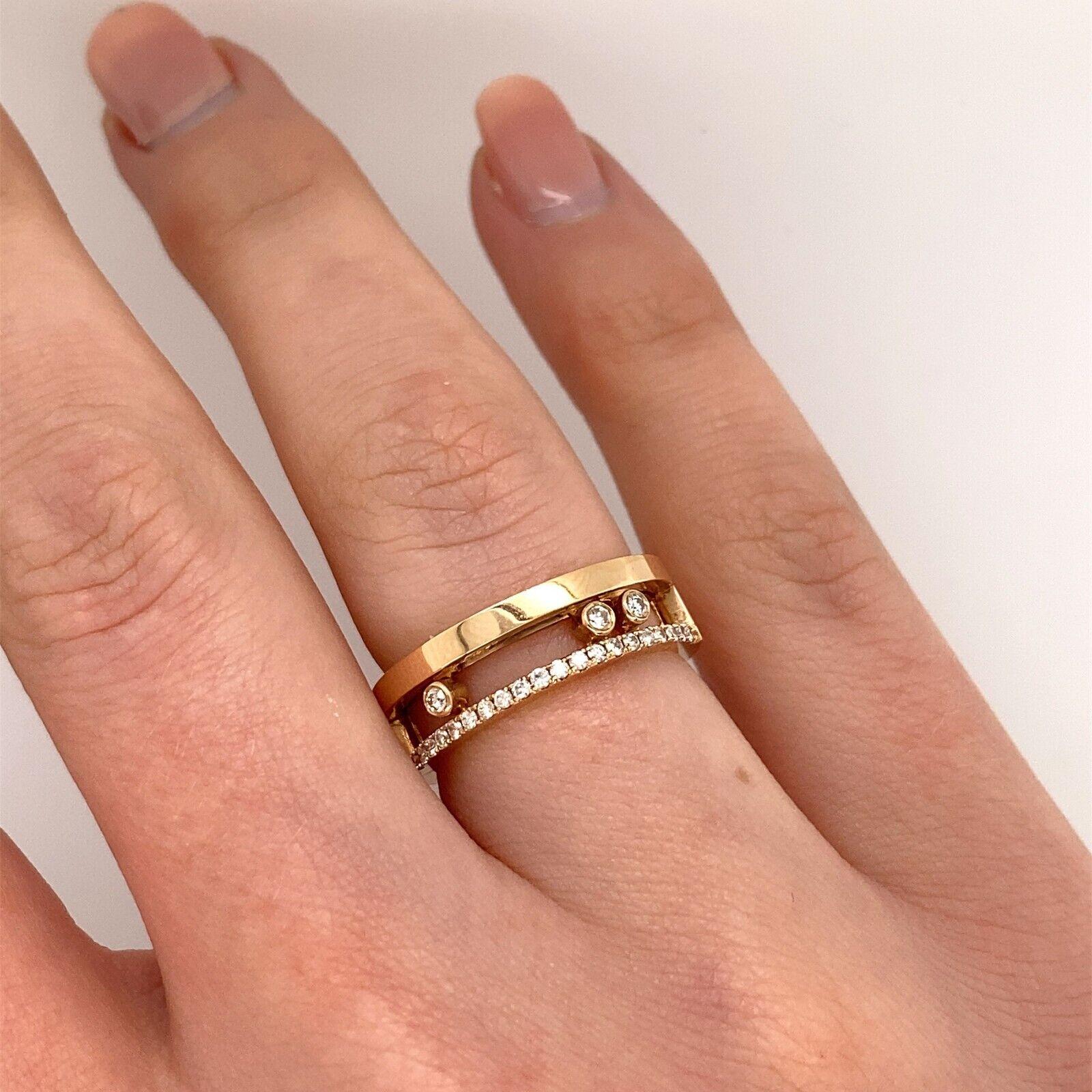 Breites Band mit 3 Schiebediamanten und einer Reihe von in Pave-Fassung gefassten Diamanten aus 14 Karat Roségold im Zustand „Neu“ in London, GB