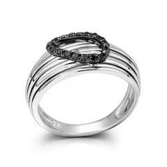 Wide Black Diamond White Gold 18K Ring For Her